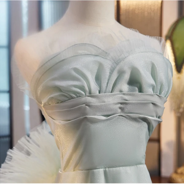 Chic / Beautiful Sage Green Prom Dresses 2023 Trumpet / Mermaid Strapless Backless Flower Sleeveless Court Train Prom Formal Dresses