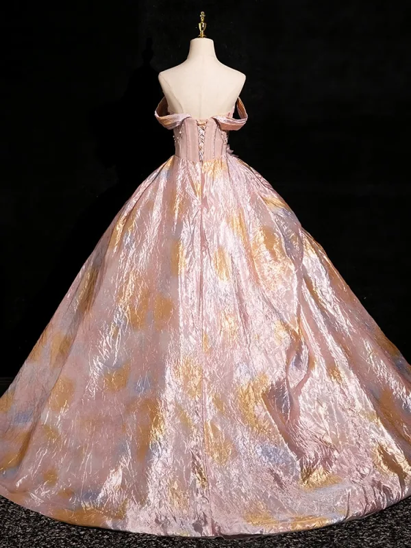 Mode Rougissant Rose Robe De Bal 2024 Robe Boule Bustier Sans Manches Dos Nu Longue Promo Robe De Ceremonie