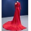 High-end Red Beading Pearl Sequins Evening Dresses Trumpet / Mermaid 2022 High Neck Long Sleeve Court Train Evening Party Formal Dresses