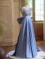 Elegante Himmelblau Pailletten Satin Ballkleider 2024 A Linie V-Ausschnitt Ärmel Rückenfreies Schleife Sweep / Pinsel Zug Ball Festliche Kleider