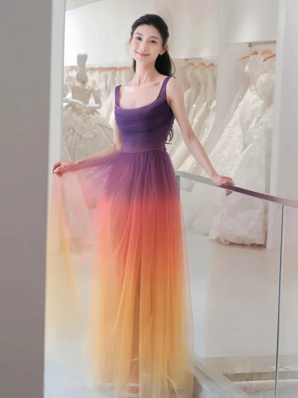 Simple Multi-Couleurs Fendue devant Robe De Bal 2024 Princesse Encolure Carrée Sans Manches Dos Nu Longue Promo Robe De Ceremonie