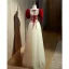 Elegant Burgundy Printing Prom Dresses 2022 A-Line / Princess Square Neckline Short Sleeve Backless Bow Floor-Length / Long Formal Dresses