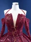 High-end Vintage / Retro Burgundy Handmade  Sequins Lace Flower Prom Dresses 2023 Ball Gown Halter 3/4 Sleeve Backless Chapel Train Formal Dresses
