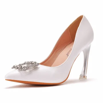 Schöne Weiß Strass Ball Pumps 2022 Leder 9 Cm Stilettos Spitzschuh Pumps Hochhackige