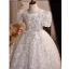Sparkly Charming White Beading Pearl Sequins Birthday Flower Girl Dresses 2025 Ball Gown Square Neckline Short Sleeve Floor-Length / Long Tulle