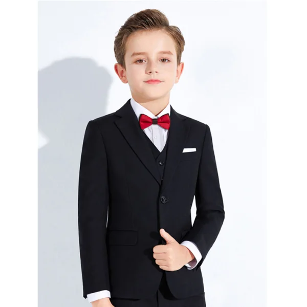 Fashion Black 6-piece Long Sleeve Boys Wedding Suits 2023 Wedding Coat Pants Shirt Tie Vest