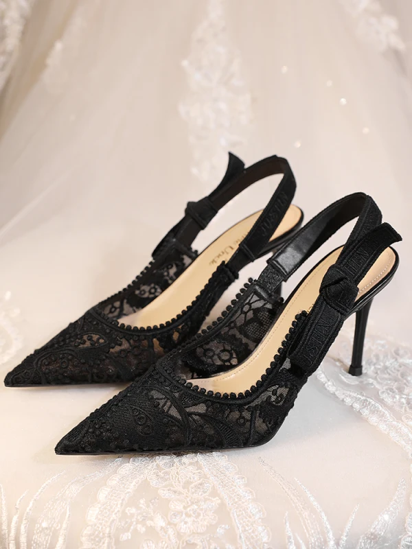 Elegant White Lace Wedding Shoes 2024 Wedding Leather 8 cm Stiletto Heels Pointed Toe Sandals High Heels