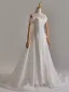 Elegant White Pearl Lace Flower Detachable Sweep Train Wedding Dresses 2025 Trumpet / Mermaid Off-The-Shoulder Sleeveless Backless