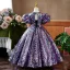 Sparkly Multi-Colors Sequins Purple Birthday Flower Girl Dresses 2023 Ball Gown Scoop Neck Puffy Short Sleeve Backless Floor-Length / Long
