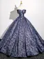 Élégant Violet Impression Robe De Bal 2025 Robe Boule Bustier Noeud Sans Manches Dos Nu Longue Promo Robe De Ceremonie