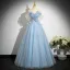 Charmant Himmelblau Applikationen Ballkleider 2025 Ballkleid Off Shoulder Kurze Ärmel Rückenfreies Lange Ball Festliche Kleider