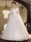 Elegante Weiß Spitze Blumen Brautkleider / Hochzeitskleider 2025 Ballkleid Off Shoulder Lange Ärmel Rückenfreies Sweep / Pinsel Zug Hochzeit