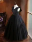 Chic / Beautiful Black Birthday Flower Girl Dresses 2024 Ball Gown V-Neck Sleeveless Backless Floor-Length / Long