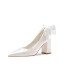 Elegante Weiß Leder Satin Schleife Brautschuhe 2023 7 cm Thick Heels Spitzschuh Hochzeit Pumps Hochhackige