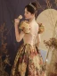 Vintage / Retro Fancy Gold Printing Prom Dresses 2023 A-Line / Princess Square Neckline Puffy Short Sleeve Backless Floor-Length / Long Prom Formal Dresses