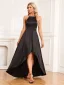 Modest / Simple Black Asymmetrical Evening Dresses 2024 Zipper Up A-Line / Princess Halter Sleeveless Evening Party Formal Dresses
