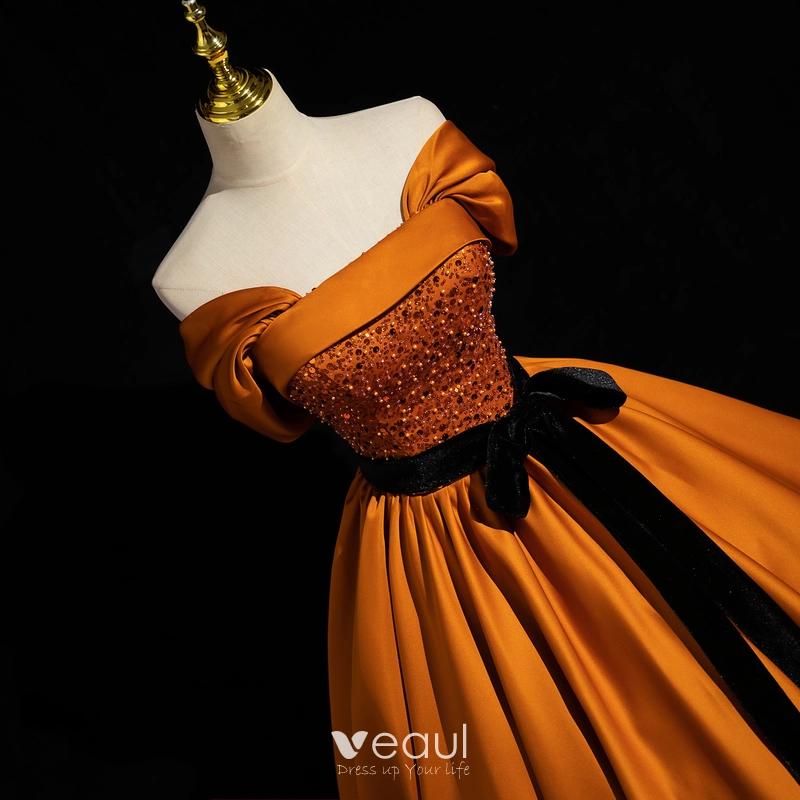 green emerald velvet dress Zapaka Women Sparkly Golden Prom Dress with Slit A-Line V-Neck Party Dress, Golden / US2 main image 1