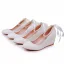 Élégant Blanche Perle Noeud Bride Cheville 5 cm Compensées Chaussure De Mariée 2024 À Bout Rond Mariage