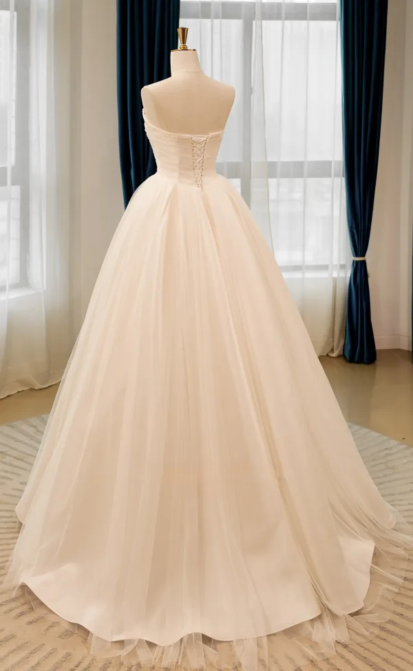 Schlicht High End Weiß Satin Brautkleider / Hochzeitskleider 2026 A Linie Bandeau Ärmellos Rückenfreies Lange