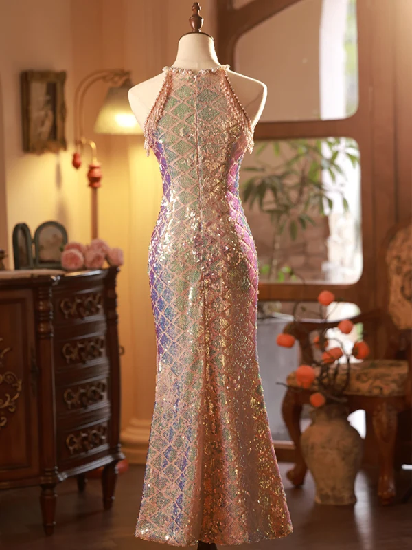 Sparkly Gold Beading Rhinestone Sequins Evening Dresses 2023 Trumpet / Mermaid Scoop Neck Sleeveless Floor-Length / Long Evening Party Formal Dresses