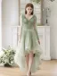 Charmant Vert Cendré de retour En Dentelle Fleur Robe De Graduation Robe De Bal Robe De Cocktail 2023 Princesse De l'épaule Sans Manches Dos Nu Asymétrique Robe De Ceremonie