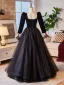 Audrey Hepburn Style Black Glitter Prom Dresses 2024 Ball Gown Square Neckline Long Sleeve Backless Floor-Length / Long Prom Formal Dresses