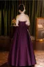 Elegant Purple Beading Lace Flower Bow Satin Prom Dresses 2025 A-Line / Princess Scoop Neck Short Sleeve Backless Floor-Length / Long Prom Formal Dresses