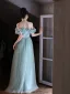Chic / Belle Vert Citron Perlage Paillettes Robe De Bal 2025 Princesse Encolure Dégagée Manches Courtes Longue Promo Robe De Ceremonie