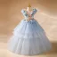 Blumenfee Himmelblau Applikationen Pailletten Fallende Rüsche Blumenmädchenkleider 2024 Ballkleid Rundhalsausschnitt Ärmellos Rückenfreies Lange Ball Blumenmädchenkleider