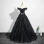 Bling Bling Black Rhinestone Sequins Appliques Prom Dresses 2025 Ball Gown Off-The-Shoulder Tassel Short Sleeve Backless Floor-Length / Long Formal Dresses