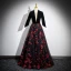Elegant Black Long Sleeve Prom Dresses 2024 A-Line / Princess Floor-Length / Long Deep V-Neck Flower Crossed Straps Red Carpet Evening Dresses