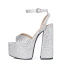 Sexy Argenté Cocktail Soirée Faux Diamant Sandales Femme 2023 Cuir Bride Cheville 15 cm Talons Épais Peep Toes / Bout Ouvert Sandales Talons Hauts