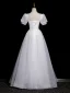 Chic / Beautiful White Beading Sequins Prom Dresses A-Line / Princess 2023 Square Neckline Short Sleeve Backless Floor-Length / Long Prom Dresses Formal Dresses