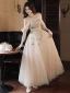 Charming Blushing Pink Sequins Lace Flower Prom Dresses 2023 A-Line / Princess Off-The-Shoulder Sleeveless Backless Floor-Length / Long Prom Formal Dresses