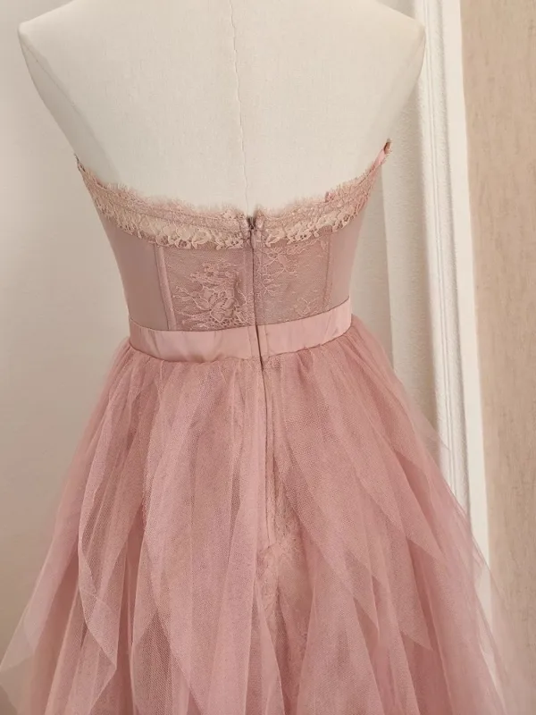 Chic / Beautiful Blushing Pink Cascading Ruffles Prom Dresses 2023 A-Line / Princess Strapless Sleeveless Backless Floor-Length / Long Prom Formal Dresses