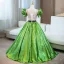 Elegant Green Sequins Prom Dresses 2024 Ball Gown V-Neck Puffy Short Sleeve Backless Bow Sash Floor-Length / Long Prom Formal Dresses