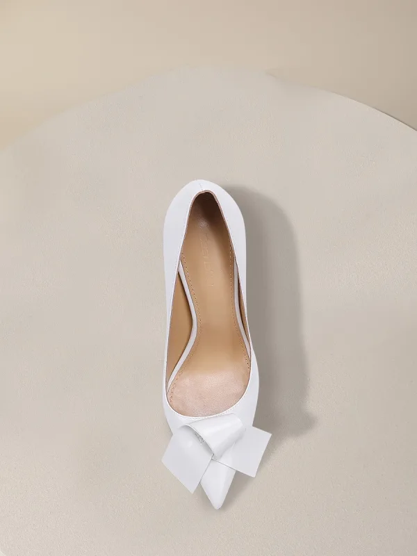 Mode Blanche Cuir Noeud Escarpins 2024 10 cm Talons Aiguilles À Bout Pointu Mariage Escarpins Talons Hauts
