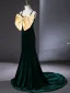 Elegant Dark Green Velvet Prom Dresses 2024 Trumpet / Mermaid Spaghetti Straps Bow Sleeveless Backless Sweep Train Prom Formal Dresses