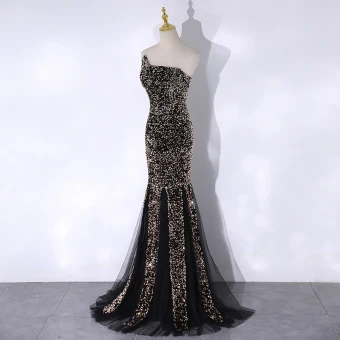 Sparkly Black Gold Sequins Evening Dresses 2024 Trumpet Mermaid Strapless Sleeveless Backless Floor Length Long Evening Party Formal Dresses