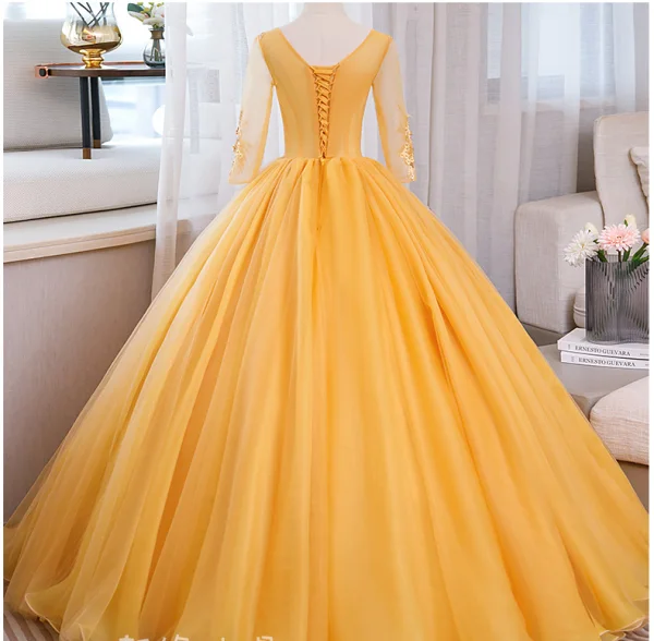 Elegant Mint Green Beading Sequins Pearl Lace Flower Appliques Prom Dresses 2024 Ball Gown V-Neck 3/4 Sleeve Backless Floor-Length / Long Prom