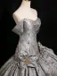 Vintage / Retro Grey Printing Prom Dresses 2024 Ball Gown Strapless Sleeveless Backless Floor-Length / Long Prom Formal Dresses