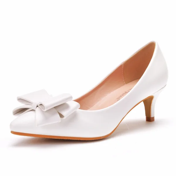 Schöne Weiß Freizeit Schleife Pumps 2023 5 cm Stilettos Spitzschuh Pumps Hochhackige