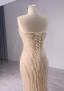 Sparkly High-end Champagne Handmade  Beading Pearl Sequins Evening Dresses 2024 Trumpet / Mermaid Strapless Sleeveless Backless Floor-Length / Long Evening Party