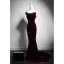 Sexy Burgundy Velvet Rhinestone Flower Evening Dresses 2024 Trumpet / Mermaid Spaghetti Straps Sleeveless Backless Sweep Train Evening Party Formal Dresses
