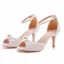 Chic / Beautiful White Pearl Wedding Shoes 2023 Ankle Strap 7 cm Stiletto Heels Open / Peep Toe Wedding Sandals High Heels