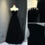 Sexy Black Suede Evening Dresses 2023 A-Line / Princess Strapless Rhinestone Sleeveless Backless Bow Floor-Length / Long Evening Party Formal Dresses