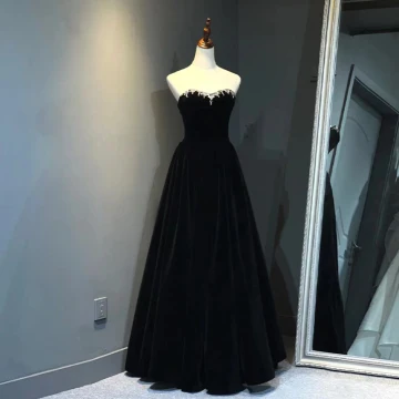 Sexy Schwarz Wildleder Abendkleider 2023 A Linie Bandeau Strass Ärmellos Rückenfreies Schleife Lange Abend Festliche Kleider