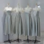 Modest / Simple Grey Bow Bridesmaid Dresses 2023 A-Line / Princess Off-The-Shoulder Short Sleeve Backless Pearl Sash Floor-Length / Long Prom Bridesmaid Dresses