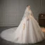 Charming Champagne Beading Pearl Appliques Wedding Dresses 2022 Ball Gown Square Neckline Puffy Short Sleeve Backless Floor-Length / Long Wedding
