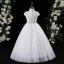 Chic / Beautiful White Beading Short Birthday Flower Girl Dresses 2024 A-Line / Princess High Neck Sleeveless Tulle